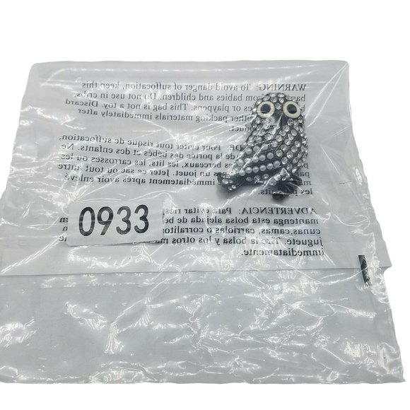 Owl Large Statement Brooch Pin Clear Rhinestones Faux Pearls Bronze Tone Metal - Picture 5 of 5